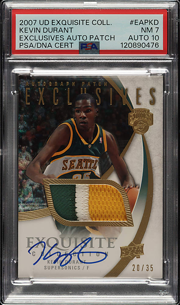 2007-2008 Upper Deck Exquisite Collection Exclusives Autograph Patch Basketball #EAP-KD Kevin Durant Rookie #20/35 PSA NM 7 with GEM MINT 10