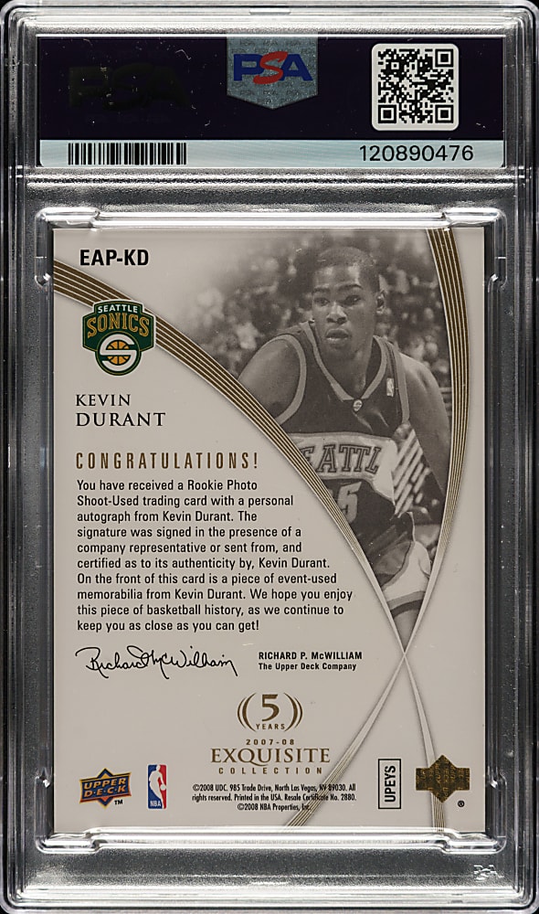 2007-2008 Upper Deck Exquisite Collection Exclusives Autograph Patch Basketball #EAP-KD Kevin Durant Rookie #20/35 PSA NM 7 with GEM MINT 10
