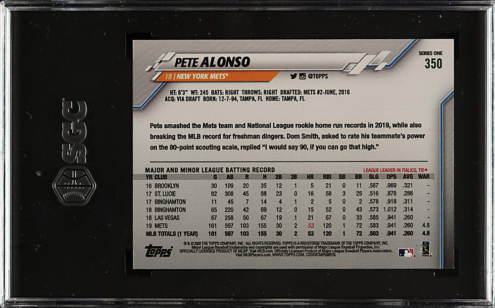 2020 Topps #350 Pete Alonso Polar Bear SSP SGC NM/MT+ 8.5