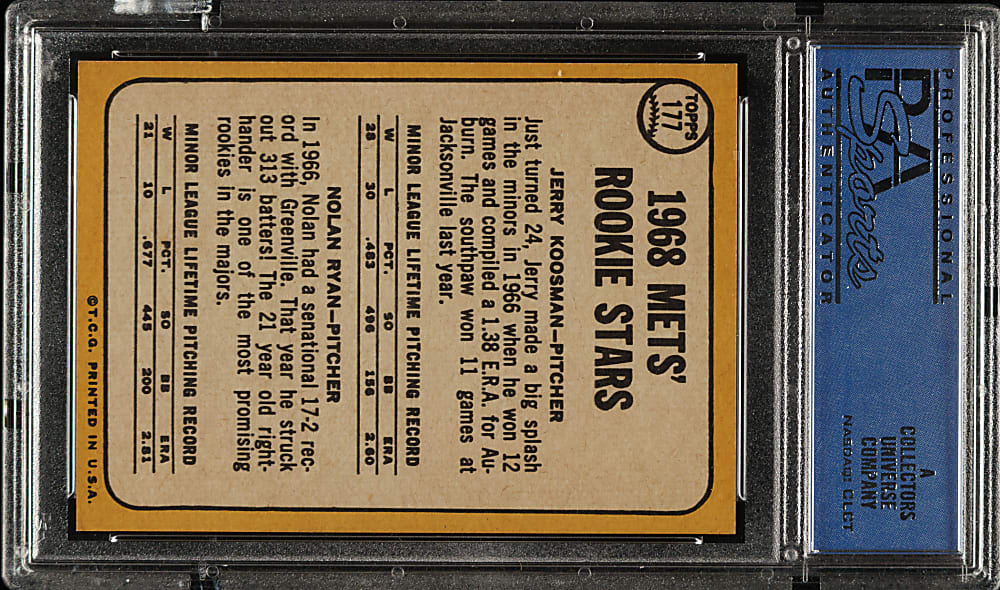 1968 Topps #177 Nolan Ryan Rookie PSA MINT 9 (OC)