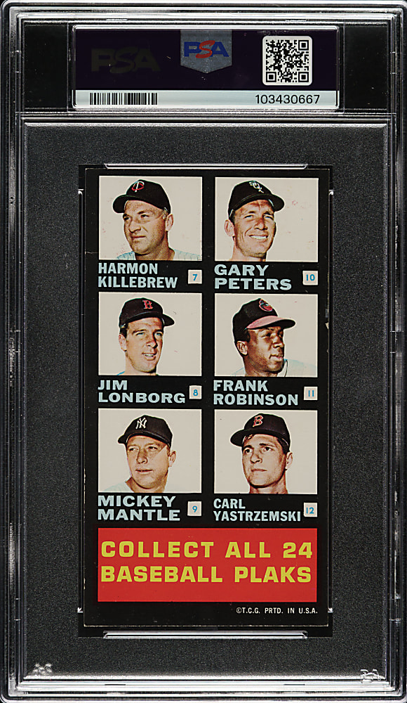 1968 Topps Plaks Checklist #1 American League Including Kaline, Killebrew, Mantle, and Yastrzemski PSA GOOD 2
