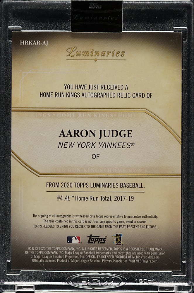 2020 Topps Luminaries Home Run Kings Autograph Patches #HRKAR-AJ Aaron Judge #1/1