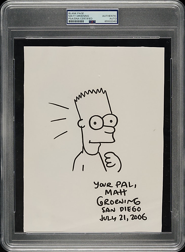 2006 Matt Groening Signed Page with Bart Simpson Sketch - PSA/DNA