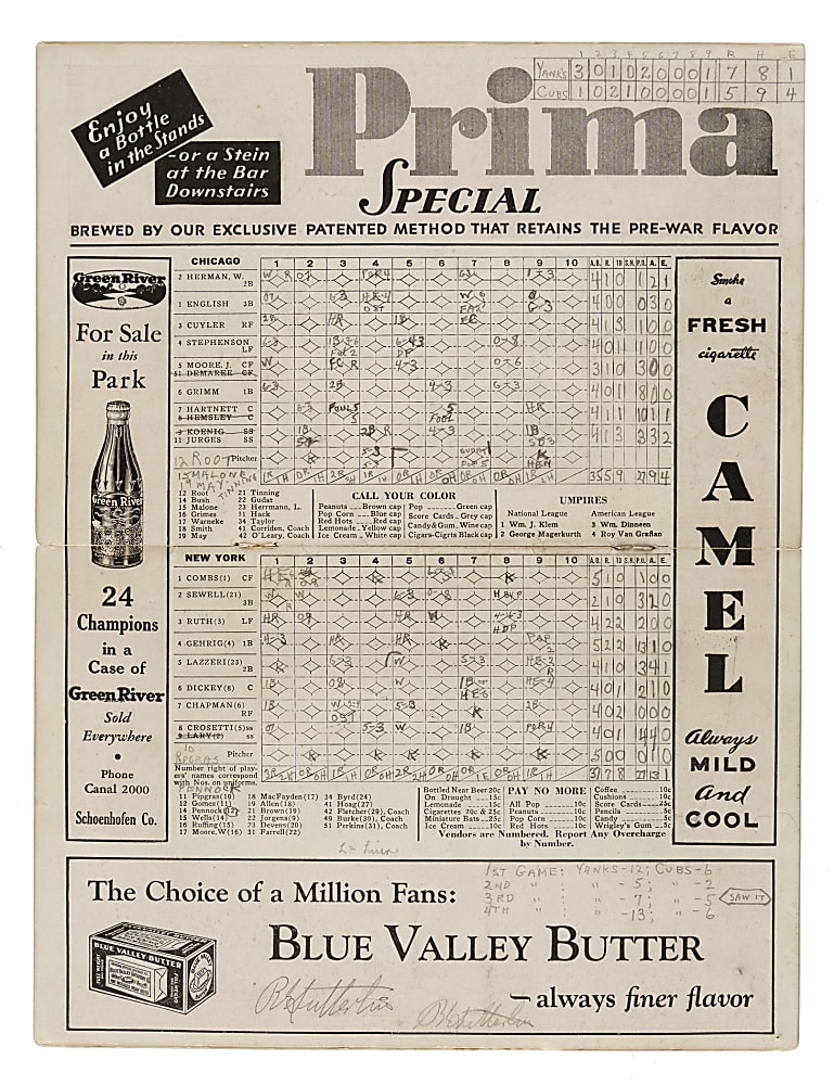 1932 Chicago Cubs (vs. New York Yankees) World Series Game 3 Program - Babe Ruth's "Called Shot"
