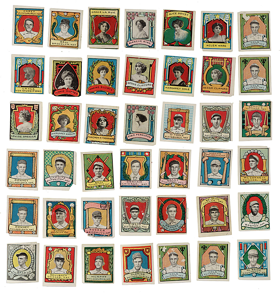 1911 T332 Helmar Stamps Baseball and Actresses Collection (47) Including Mathewson, Speaker, Evers, and Wheat