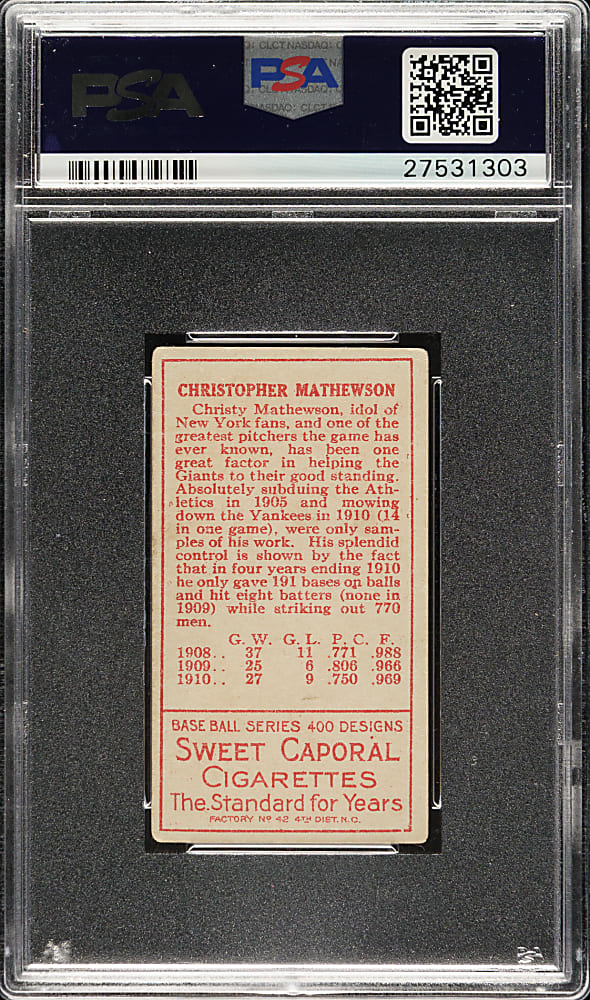 1911 T205 Gold Border Christy Mathewson PSA VG+ 3.5