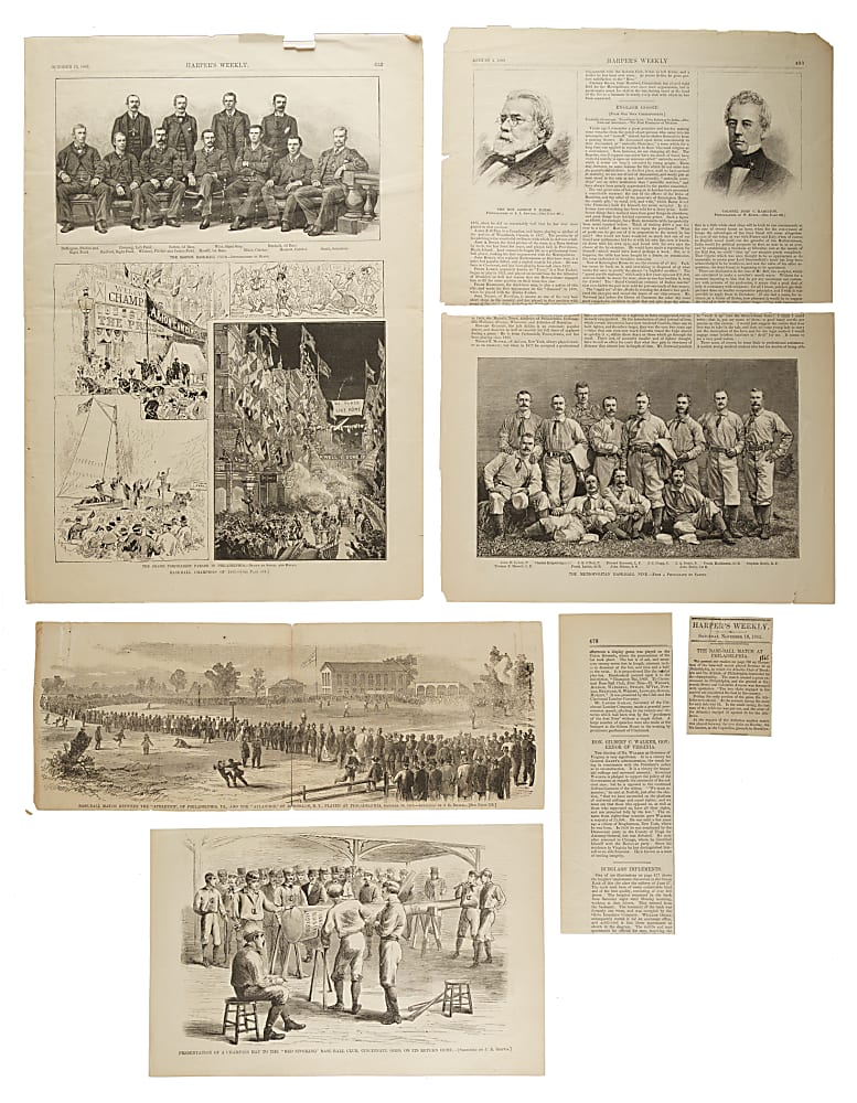 1865 to 1888 Harper's Weekly Baseball Collection (12) Including 1869 Cincinnati Red Stockings