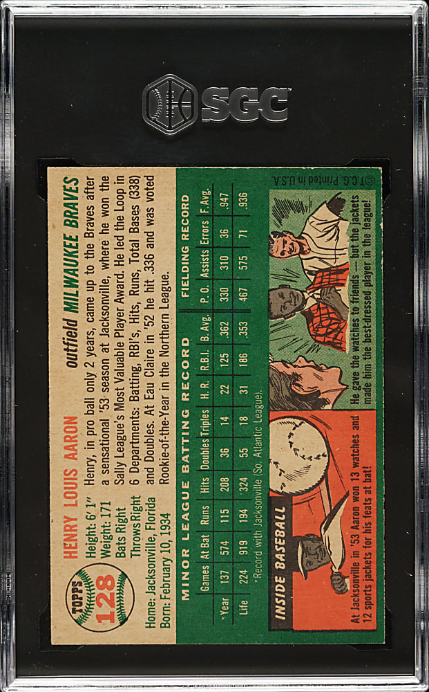 1954 Topps #128 Hank Aaron Rookie SGC EX 5
