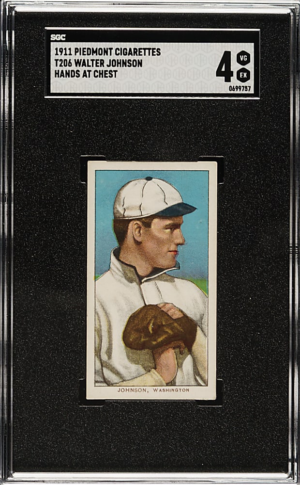 1909-1911 T206 White Border Walter Johnson Hands at Chest SGC VG/EX 4