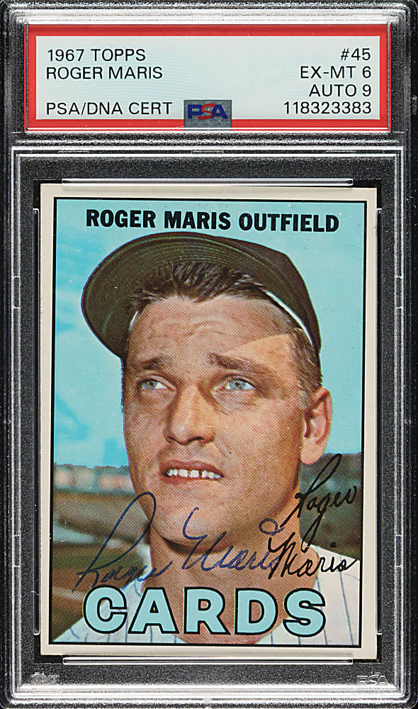 Signed 1967 Topps #45 Roger Maris PSA EX-MT 6 with MINT 9 Signature