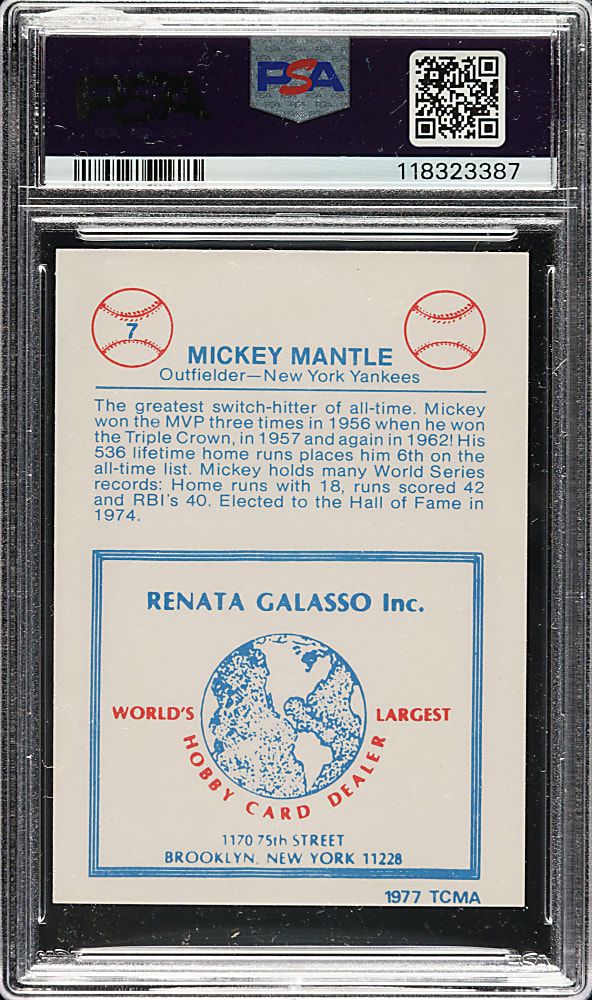 Signed 1977 TCMA Renata Galasso #7 Mickey Mantle PSA EX-MT 6 with GEM MINT 10 Signature