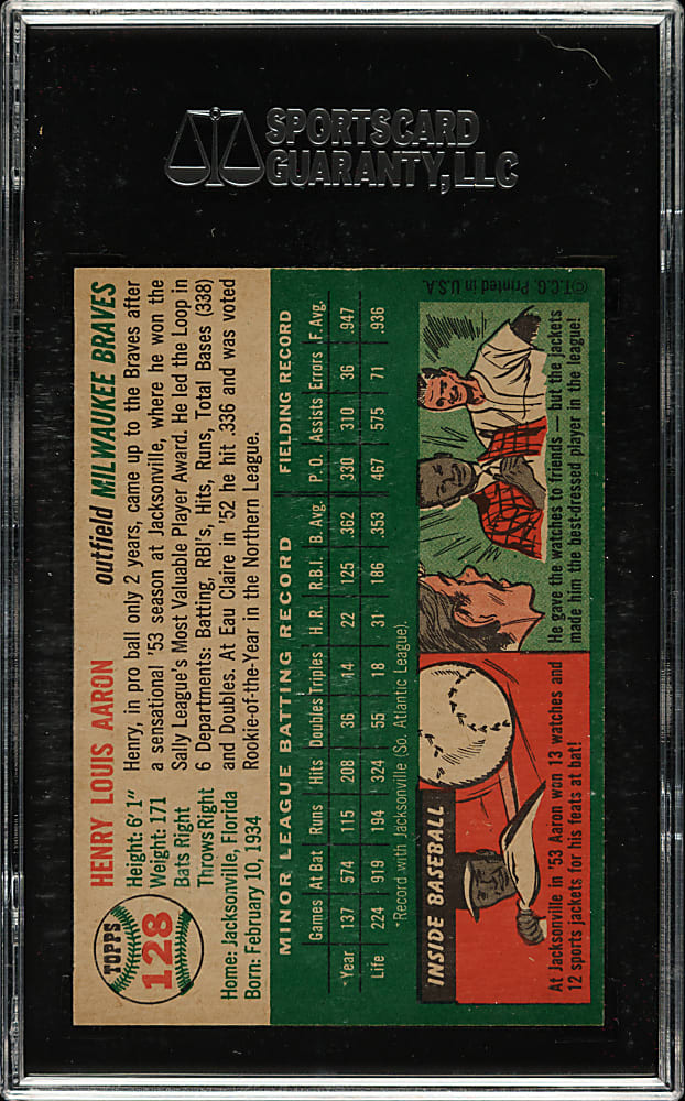1954 Topps #128 Hank Aaron Rookie SGC MINT 9 - Highest Graded!