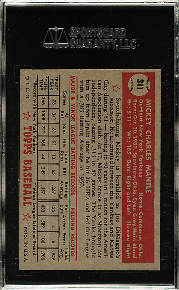 1952 Topps #311 Mickey Mantle SGC NM 84