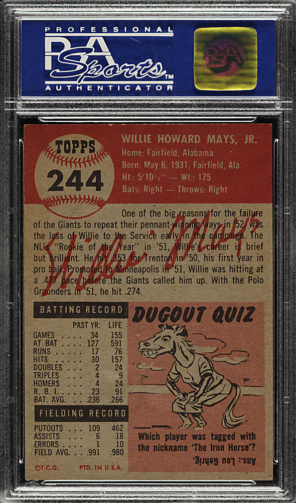 1953 Topps #244 Willie Mays PSA NM 7