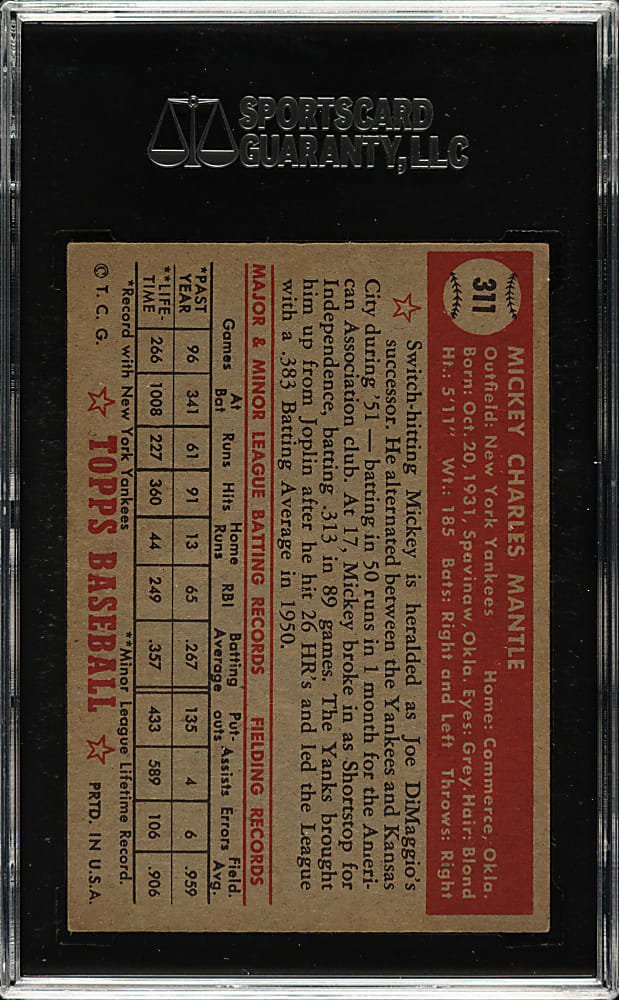 1952 Topps #311 Mickey Mantle SGC EX+ 5.5