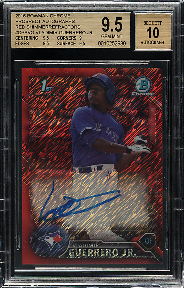2016 Bowman Chrome Prospect Autographs #CPA-VG Vladimir Guerrero Jr. Red Shimmer Refractor #1/10 BGS GEM MINT 9.5 with GEM MINT 10 Signature