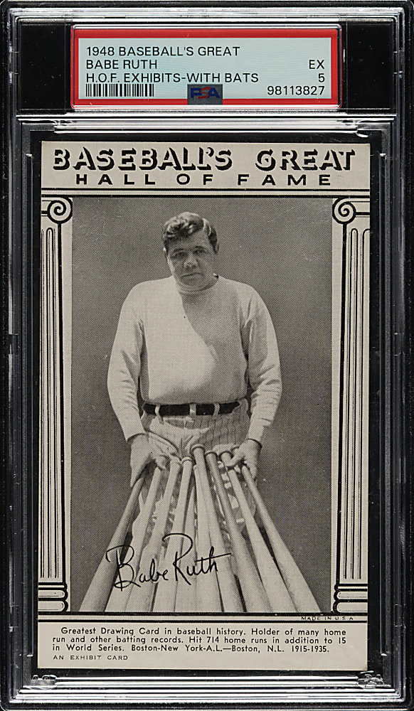 1948 W464 Baseball's Great Hall of Fame Exhibits Babe Ruth with Bats PSA EX 5