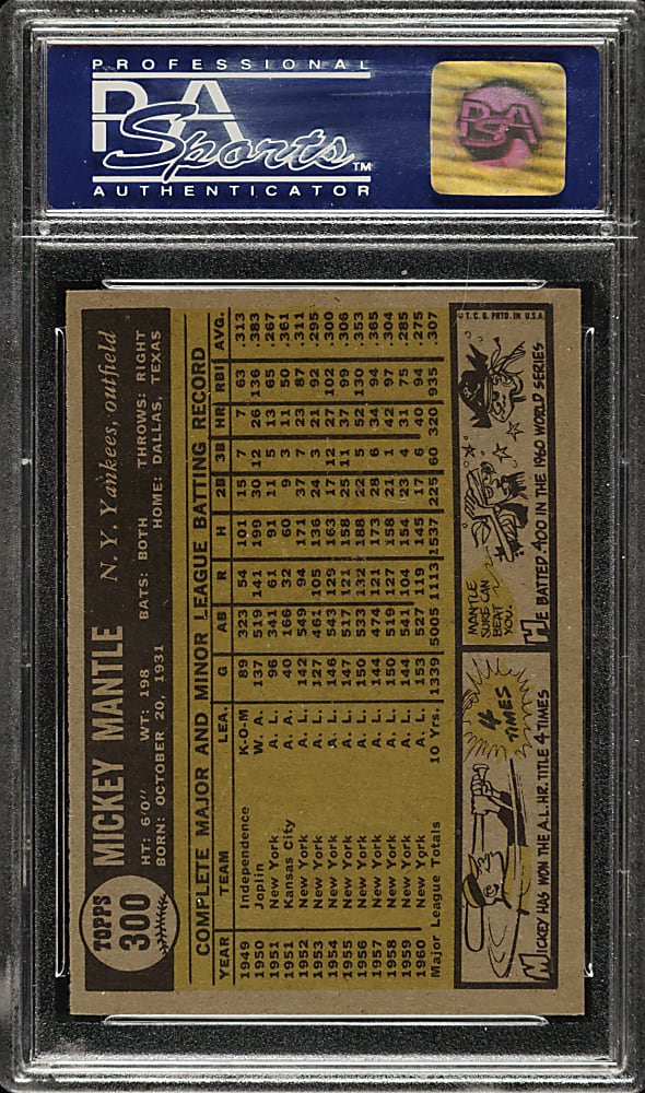 1961 Topps #300 Mickey Mantle PSA NM-MT 8