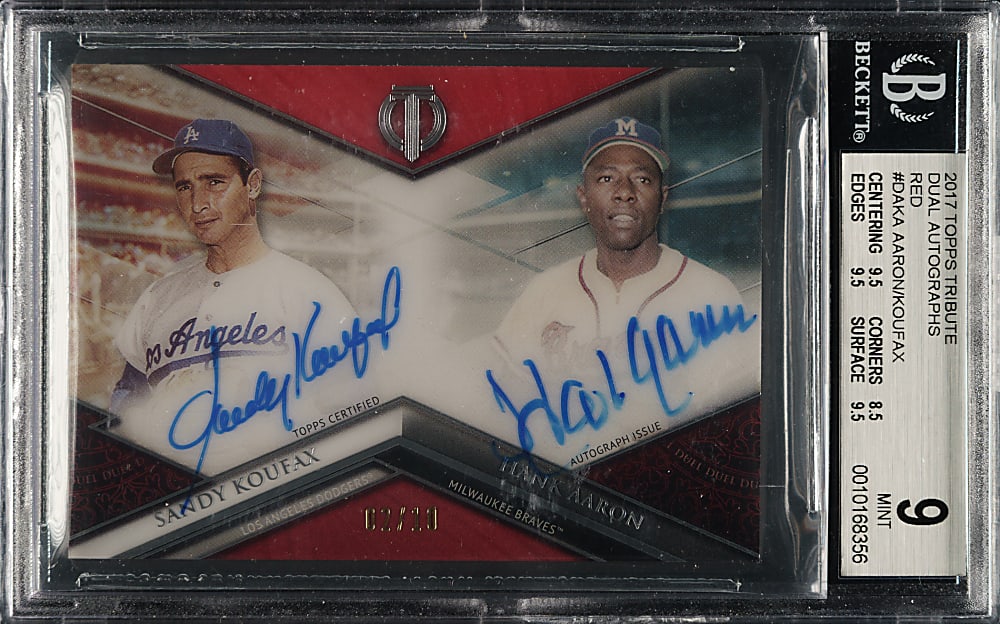 2017 Topps Tribute Dual Autographs #DA-KA Sandy Koufax and Hank Aaron Red #2/10 BGS MINT 9 with MINT 9 Signature