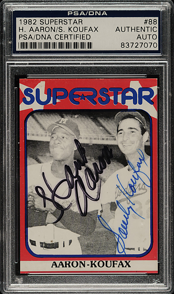 Signed 1982 Superstar #88 Hank Aaron and Sandy Koufax - PSA/DNA