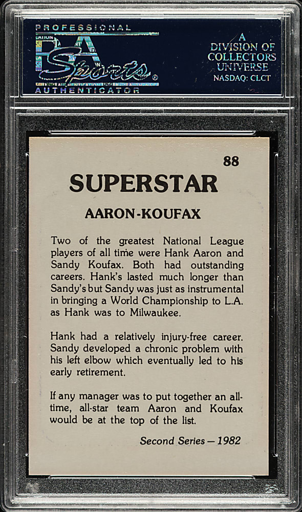 Signed 1982 Superstar #88 Hank Aaron and Sandy Koufax - PSA/DNA