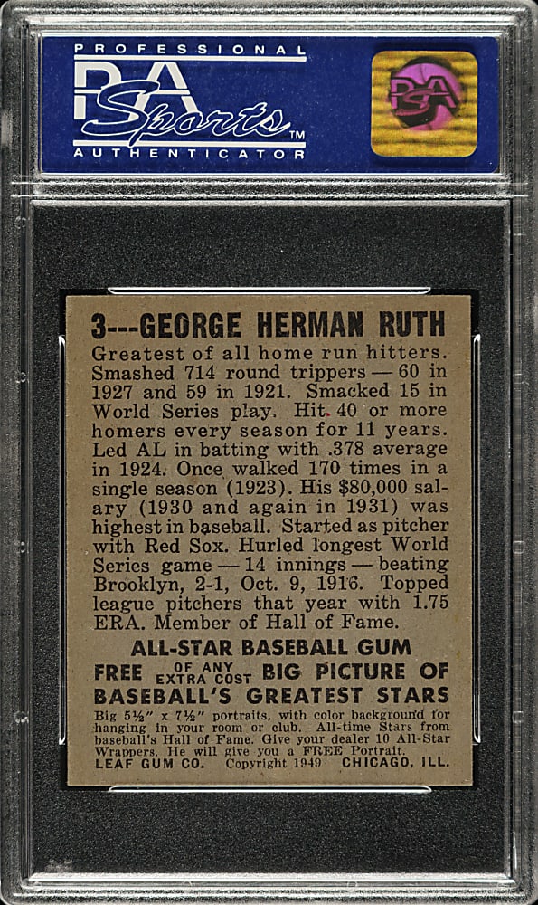1948-1949 Leaf #3 Babe Ruth PSA NM 7