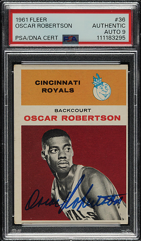 Signed 1961-1962 Fleer Basketball #36 Oscar Robertson Rookie PSA/DNA MINT 9