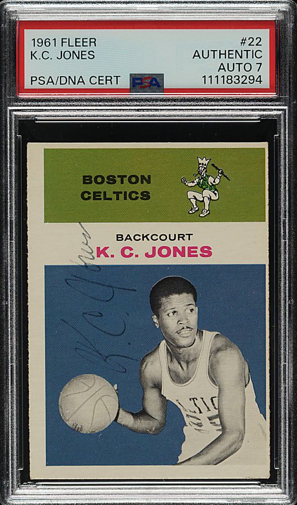 Signed 1961-1962 Fleer Basketball #22 K.C. Jones Rookie PSA/DNA NM 7