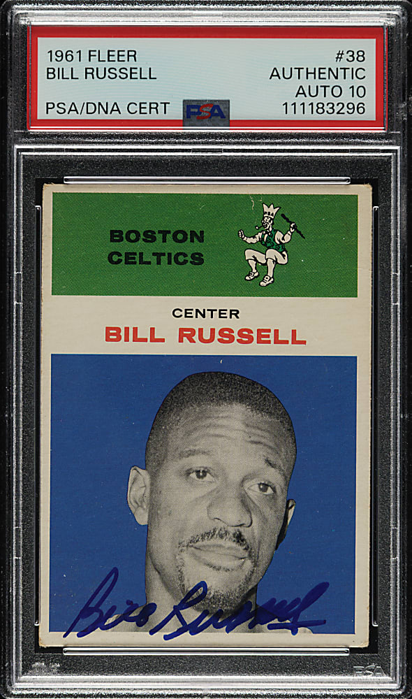Signed 1961-1962 Fleer Basketball #38 Bill Russell PSA/DNA GEM MINT 10