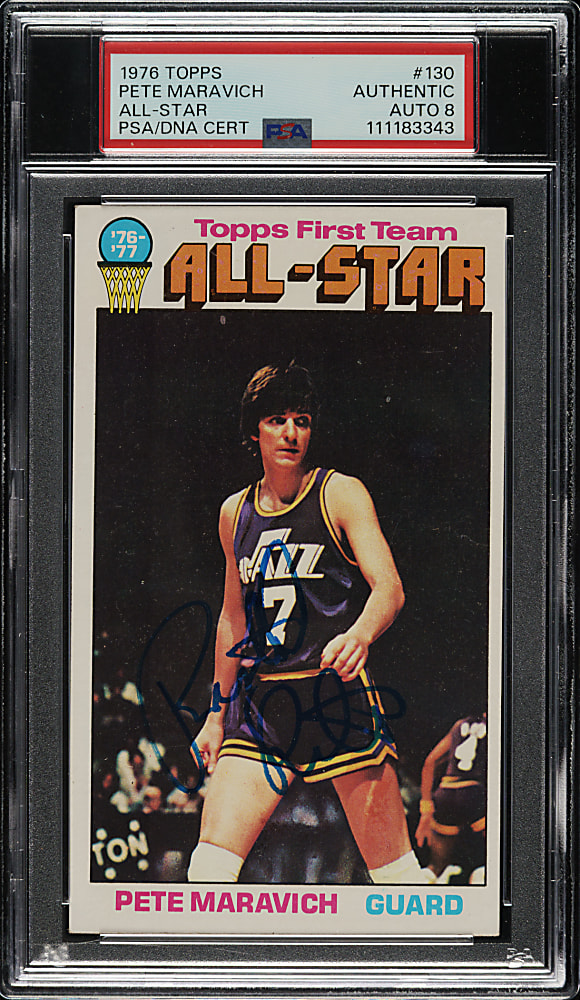 Signed 1976-1977 Topps Basketball #130 Pete Maravich All-Star PSA/DNA NM-MT 8