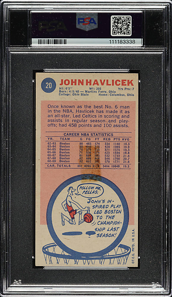 Signed 1969-1970 Topps Basketball #20 John Havlicek Rookie PSA/DNA MINT 9