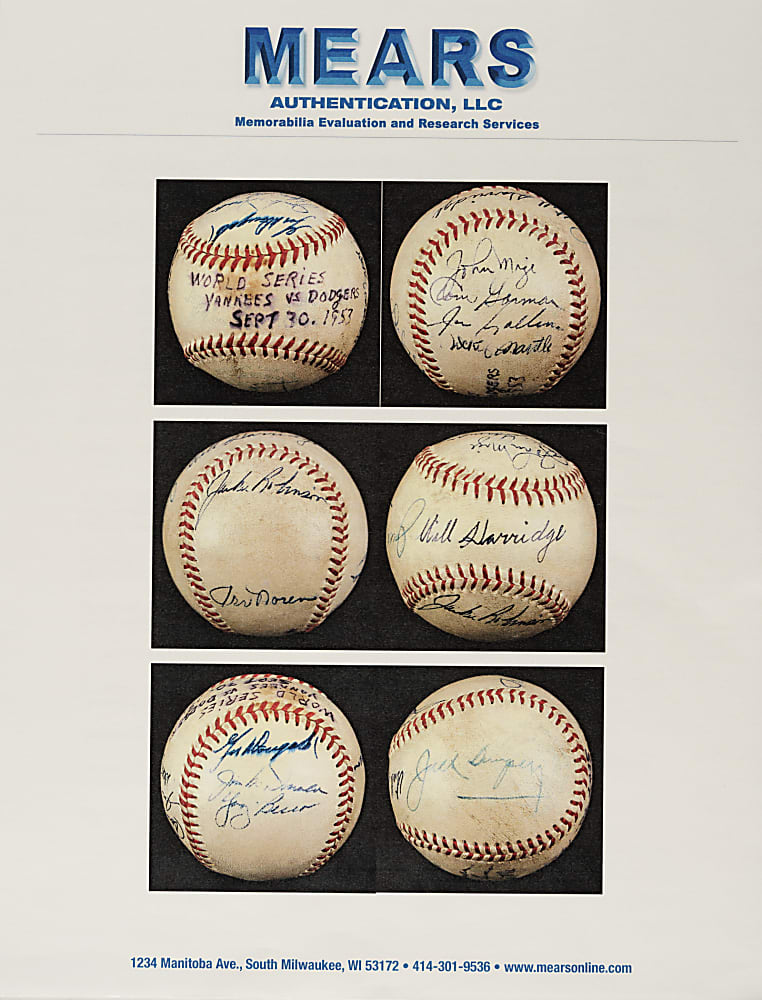 1953 New York Yankees (vs. Brooklyn Dodgers) World Series Game 1 Signed Game-Used Baseball with Jackie Robinson, Mickey Mantle, and Jack Dempsey - PSA/DNA, Beckett, and MEARS