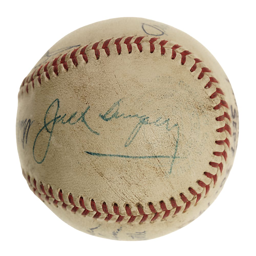 1953 New York Yankees (vs. Brooklyn Dodgers) World Series Game 1 Signed Game-Used Baseball with Jackie Robinson, Mickey Mantle, and Jack Dempsey - PSA/DNA, Beckett, and MEARS