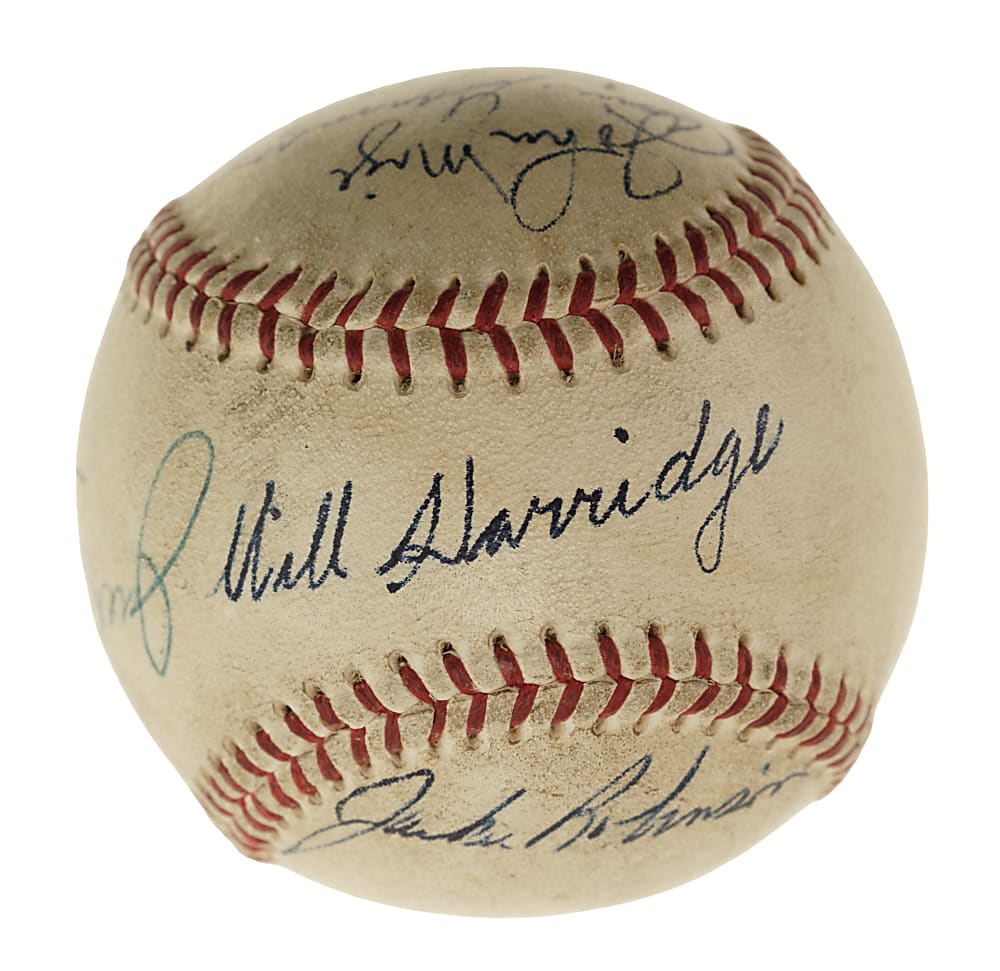 1953 New York Yankees (vs. Brooklyn Dodgers) World Series Game 1 Signed Game-Used Baseball with Jackie Robinson, Mickey Mantle, and Jack Dempsey - PSA/DNA, Beckett, and MEARS