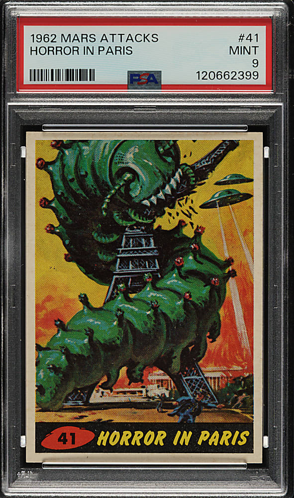 1962 Topps "Mars Attacks" #41 "Horror In Paris" PSA MINT 9 - Highest Graded!