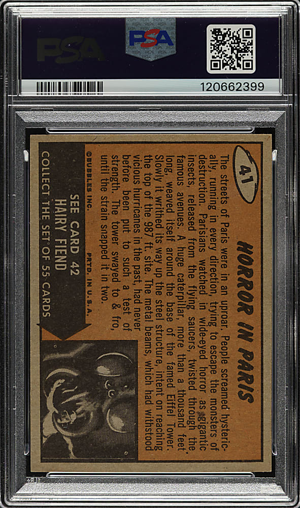 1962 Topps "Mars Attacks" #41 "Horror In Paris" PSA MINT 9 - Highest Graded!