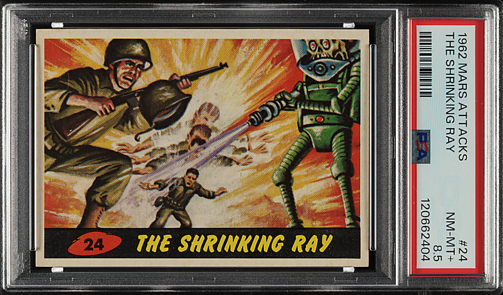 1962 Topps "Mars Attacks" #24 "The Shrinking Ray" PSA NM-MT+ 8.5