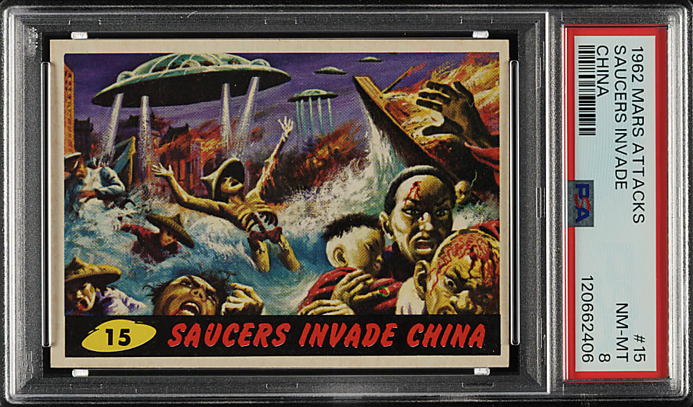1962 Topps "Mars Attacks" #15 "Saucers Invade China" PSA NM-MT 8