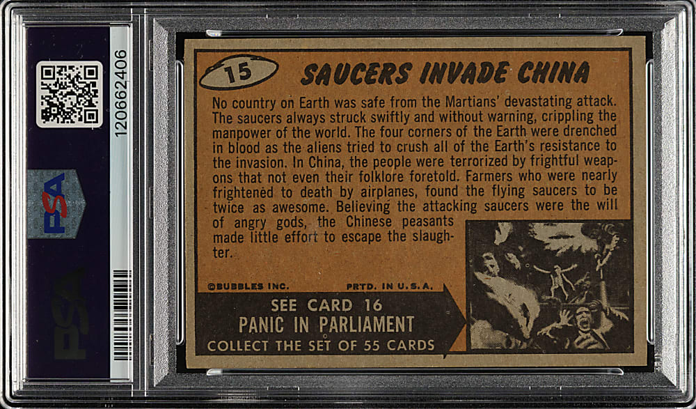 1962 Topps "Mars Attacks" #15 "Saucers Invade China" PSA NM-MT 8