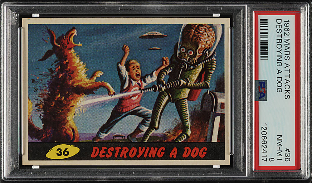 1962 Topps "Mars Attacks" #36 "Destroying A Dog" PSA NM-MT 8