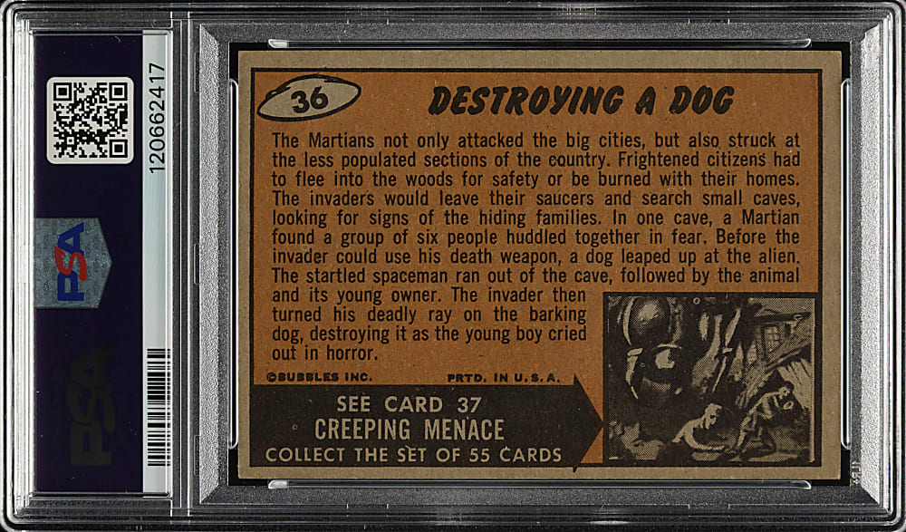 1962 Topps "Mars Attacks" #36 "Destroying A Dog" PSA NM-MT 8