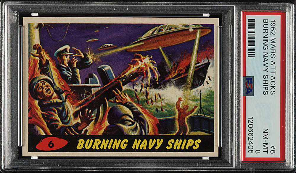 1962 Topps "Mars Attacks" #6 "Burning Navy Ships" PSA NM-MT 8