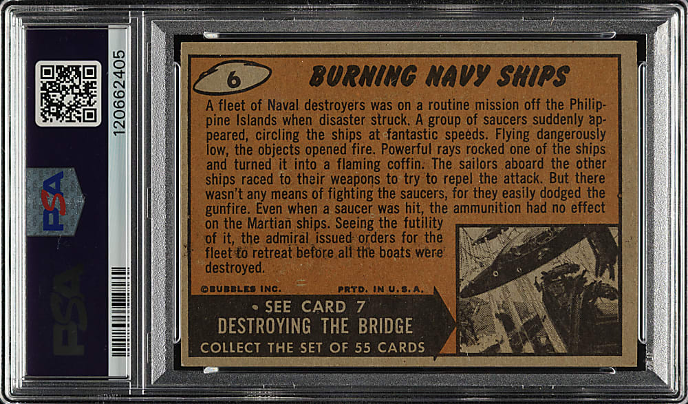 1962 Topps "Mars Attacks" #6 "Burning Navy Ships" PSA NM-MT 8
