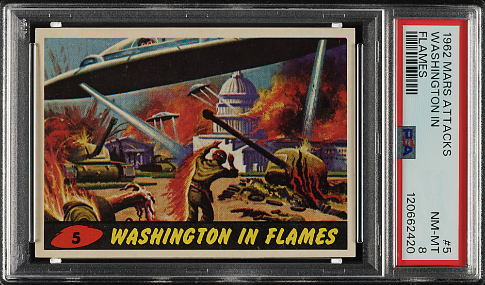 1962 Topps "Mars Attacks" #5 "Washington In Flames" PSA NM-MT 8