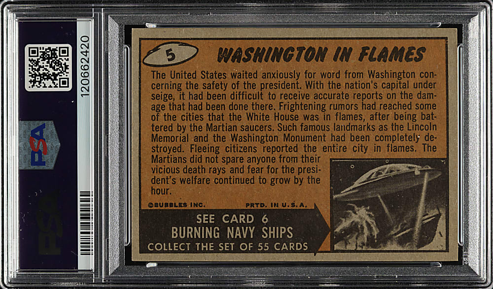 1962 Topps "Mars Attacks" #5 "Washington In Flames" PSA NM-MT 8