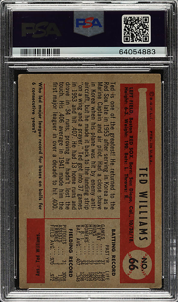 1954 Bowman #66 Ted Williams PSA VG+ 3.5