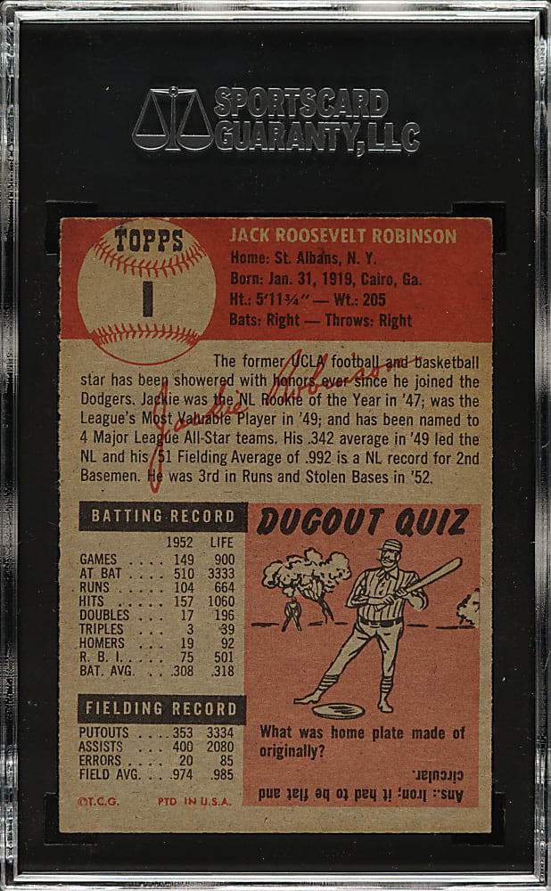 1953 Topps #1 Jackie Robinson SGC EX 60