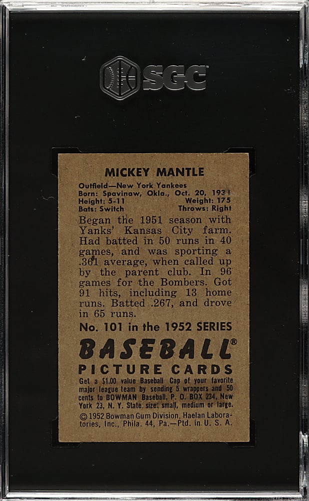 1952 Bowman #101 Mickey Mantle SGC EX 5