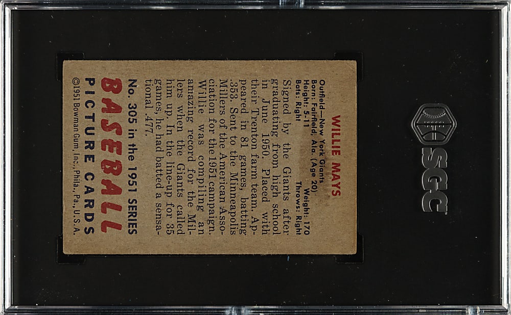 1951 Bowman #305 Willie Mays Rookie SGC VG 3