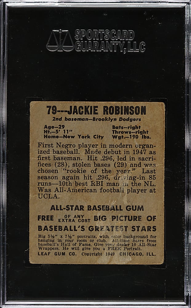 1948-1949 Leaf #79 Jackie Robinson Rookie SGC FAIR 20
